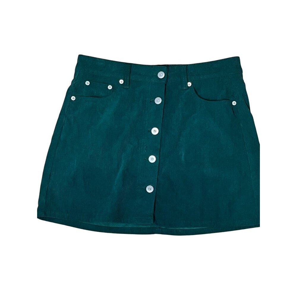 Retro Corduroy Skirt Green 7 Festive Holiday Classic Chic Preppy Y2K Grunge 80s - Picture 2 of 10